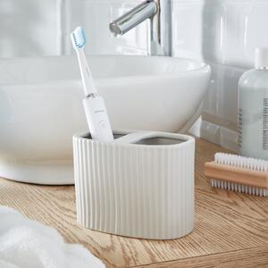 Ceramic Ribbed Electric Toothbrush Holder White