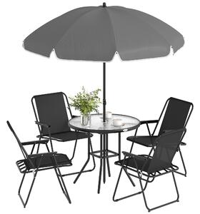 Outsunny 4 Seater Garden Furniture Set, 6 Pieces Garden Table and Chairs with Parasol for Patio, Black