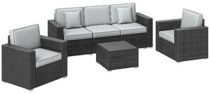 Outsunny 5 Seater Rattan Garden Furniture Set with Wide Armrests, Cushions, Pillows for Patio, Dark Grey