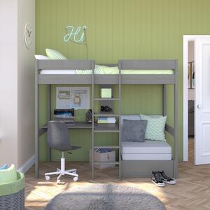 Stompa Uno Highsleeper With Chair Bed And Cushion Set, Pine Grey