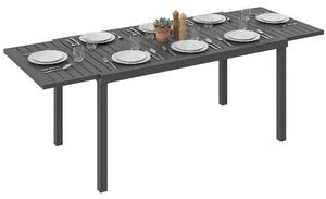 Outsunny Extending Garden Table for 6-8 People, Full Aluminium Outdoor Dining Table with Slatted Top, Dark Grey