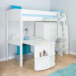 Stompa Uno High Sleeper with Wardrobe and Pull Out Desk, Pine White