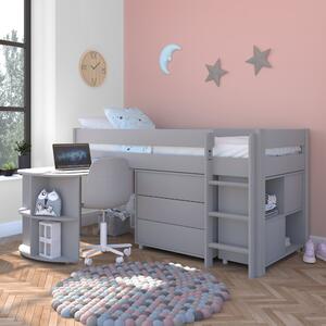 Stompa Uno Midsleeper With Pull Out Desk, Chest of Drawers and Cube Unit, Pine Grey