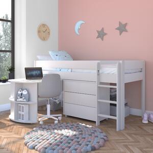 Stompa Uno Midsleeper With Pull Out Desk and Chest of Drawers, Pine White