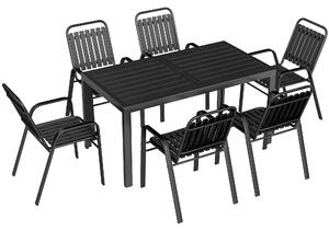 Outsunny 7 Pieces Outdoor Dining Set with Umbrella Hole, Garden Table and Chairs Set for 6 with Metal Table and Stackable Chairs