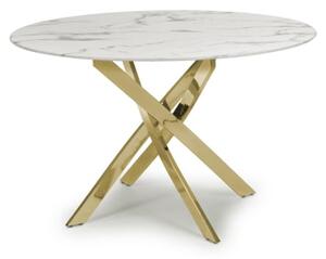 Avon Dining Table Round In White Marble Effect With Gold Legs