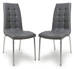 Justin Grey Faux Leather Dining Chairs With Chrome Legs In Pair