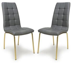 Justin Grey Faux Leather Dining Chairs With Gold Legs In Pair