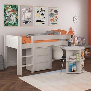 Stompa Classic Midsleeper With Pull Out Desk And 3 Drawer Chest White