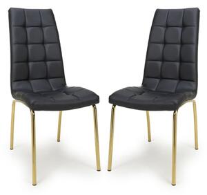 Justin Black Faux Leather Dining Chairs With Gold Legs In Pair