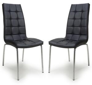 Justin Black Faux Leather Dining Chairs With Chrome Legs In Pair