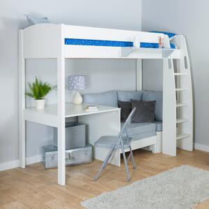 Stompa Uno High Sleeper with Corner Sofa And Fixed Desk, Pine White