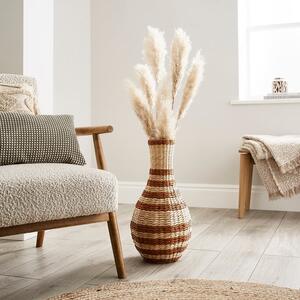 Woven Brown Stripe Straw Vase