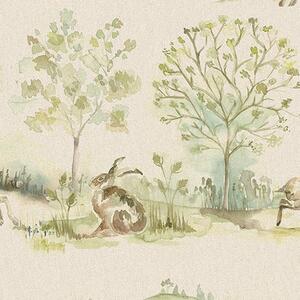 Voyage Maison Boxing Hares Printed Linen Fabric Linen