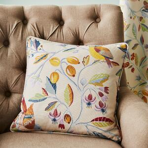 Bird and Berries Square Cushion Beige/Blue/Brown