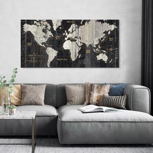 World Traveller Map Framed Canvas Black