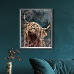 Cedar & Sage Dougie Highland Longhorn Cow Framed Print Grey/Brown