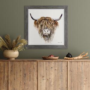 Freddie Highland Cow Framed Print Grey