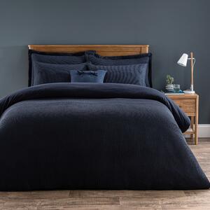 Alston Waffle Navy Duvet Cover and Pillowcase Set Navy Blue