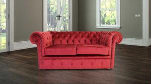 Chesterfield 2 Seater Sofa Avanti Carmine Wine Red Textured Velvet Fabric In Classic Style