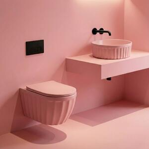 Set: Wall-hung toilet bowl + Countertop washbasin Rea Duo Sweet Pink Matt