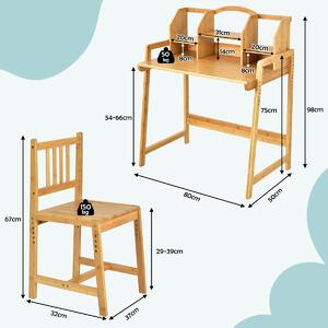 Costway Bamboo Kids Desk and Chair Set with Bookshelves for Studying