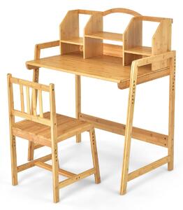 Costway Bamboo Kids Desk and Chair Set with Bookshelves for Studying