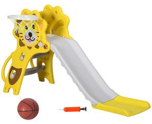 AIYAPLAY Baby Slide with Basketball Hoop, Easy to Assemble Kids Slide for Indoor Use, for Ages 18-36 Months - Yellow Aosom UK