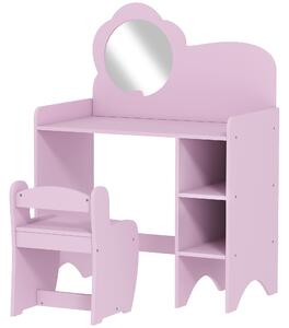 AIYAPLAY Kids Dressing Table with Mirror, Stool, Kids Vanity Table with Shelves, for Ages 3-8 Years, Purple