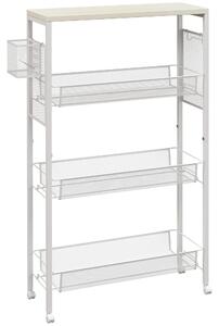HOMCOM 3-Tier Kitchen Cart with 3 Steel Wire Baskets - White