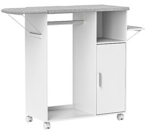 HOMCOM Rolling Ironing Board Cabinet, Foldable Ironing Station with Storage, Wheels for Home, Laundry Room, White