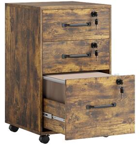 HOMCOM Three Drawer Wood-Effect Filing Cabinet - Rustic Brown