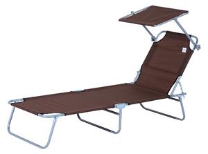 Outsunny Reclining Chair Sun Lounger Folding Lounger Seat with Sun Shade Awning Beach Garden Outdoor Patio Recliner Adjustable (Brown) Aosom UK