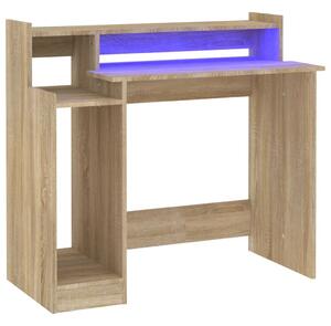 Desk with LED Lights Sonoma Oak 97x45x90 cm Engineered Wood