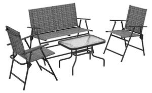 Outsunny 4 Pcs Patio Furniture Set w/ Breathable Mesh Fabric Seat, Backrest, Garden Set w/ Armchairs, Loveseat, Glass Top, Mixed Grey Aosom UK