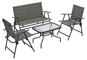 Outsunny Breathable Mesh Patio Set: Foldable Armchairs, Loveseat & Glass Table, Earthy Brown Aosom UK