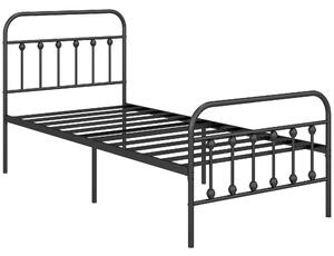 HOMCOM 3ft Single Platform Bed Frame with Underbed Storage Tall Headboard Steel Slat No Box Spring Needed Easy Assembly Black Aosom UK