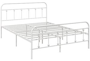 HOMCOM 4ft Double Platform Bed Frame with Underbed Storage Tall Headboard Steel Slat No Box Spring Needed Easy Assembly White Aosom UK