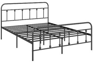 HOMCOM 4ft Double Platform Bed Frame with Underbed Storage Tall Headboard Steel Slat No Box Spring Needed Easy Assembly Black