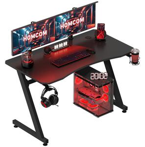 HOMCOM Ergonomic Gaming Desk, Steel Frame, Cup Holder, Headphone Hook, Adjustable Feet, Cable Management, Home Office, Black. Aosom UK
