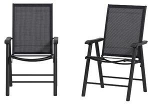 Outsunny Metal Garden Chairs, Set of 2 Foldable Outdoor Patio Dining Seats, Dark Grey