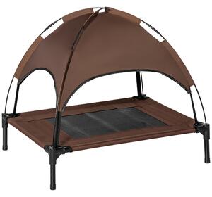PawHut Elevated Canine Haven: Breathable Mesh Bed with UV-Shielding Canopy for Medium Pups, Coffee Hue Aosom UK