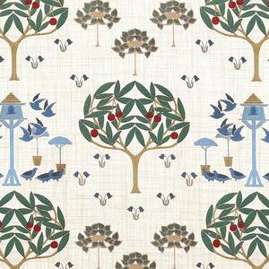 ANTE DECOR Bird House Digital Print Fabric White