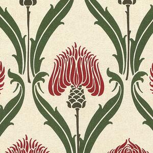ANTE DECOR Highland Thistle Digital Print Fabric Cream Red
