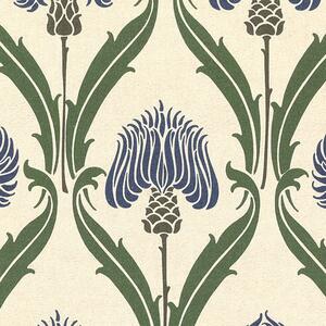 ANTE DECOR Highland Thistle Digital Print Fabric Cream Blue