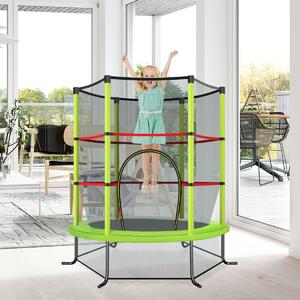 Costway Kids Trampoline with Enclosure Safety Net for Family Games-Green