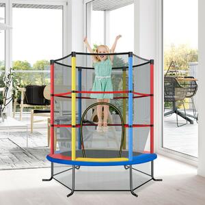 Costway Kids Trampoline with Enclosure Safety Net for Family Games-Colourful