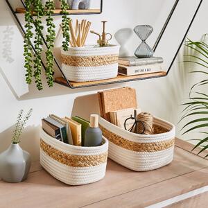 Set of 3 Mixed Material Storage Baskets Natural