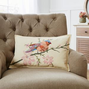 Embroidered Bird Cushion MultiColoured