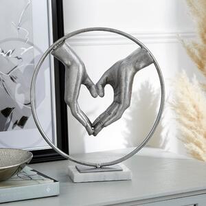 Hand Heart Marble Ornament Silver